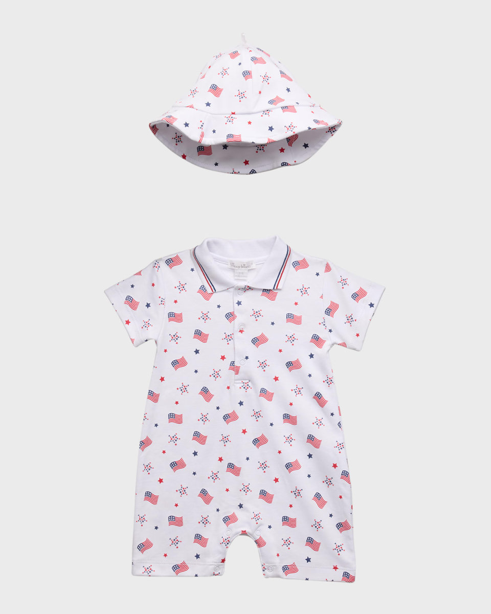 Boy's Star Spangled Spirit Playsuit W/ Collar & Sunhat Set, Size 3